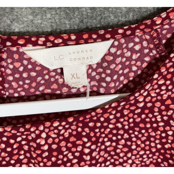 LC Lauren Conrad Ruffle Bell Sleeve Split Back Top Womens Size‎ XL Red Keyhole - Picture 3 of 8